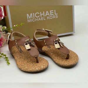 Michael Kors Girl’s Cognac Brown Charm T-Strap Sandal